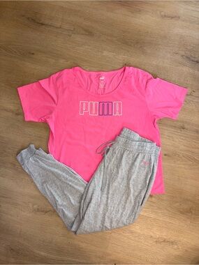 Puma Pink Pajama Top with Gray Jogger Pants